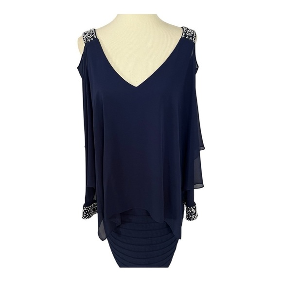 Vintage blue cocktail dress embellished midi formal gown evening wear new years - Picture 15 of 16